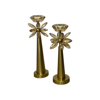 Vintage Brass Lotus Crystal Candle Holders