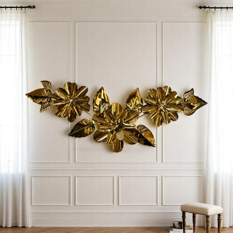 SS Floral Golden Metal Wall Motive