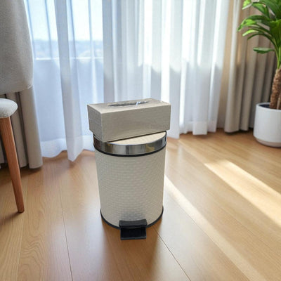 Luxury Beige Leather Dustbin & Tissue Box Set