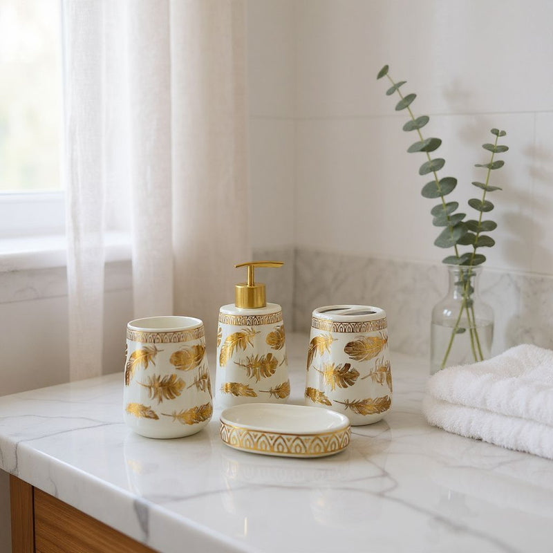 Midnight Gold Leaf Black And White Bathroom Set