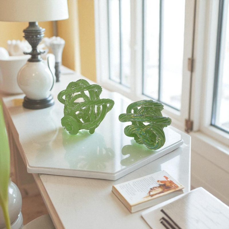 Cast Glass Abstract Knot Sculpture — Seafoam Green