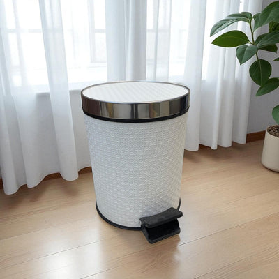 Elegant White Leather Dustbin & Tissue Box Set
