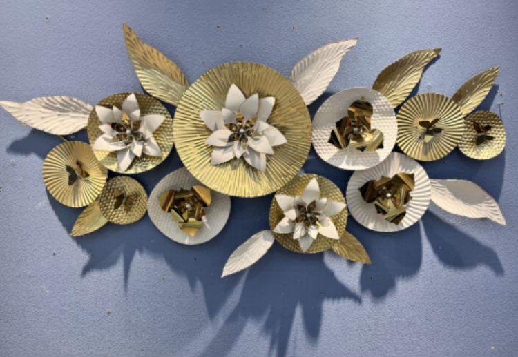 Golden Metallic Lotus Motive – Wall Art (150*75cm)