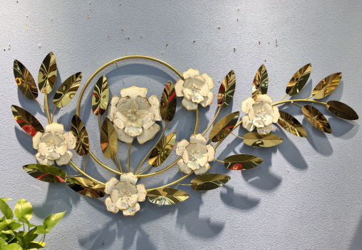 Golden Floral Harmony Metal Wall Art (148*65cm)