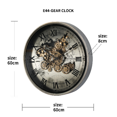 Roland Round Industrial Moving Cogs Wall Clock