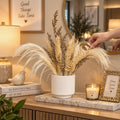 Ribbed Ceramic Vase with Dried Flowers