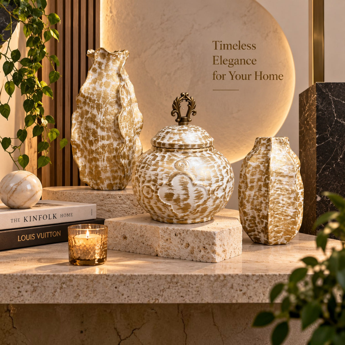 Gold Textured Ceramic Vases (Set of 3)
