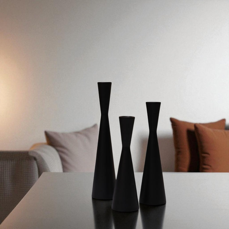 Modern Chrome Taper Candle Holder Set