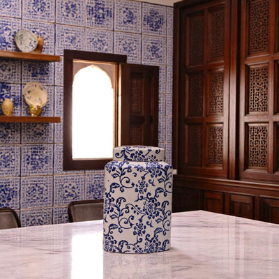 Coastal Blue Ceramic Candy Jar