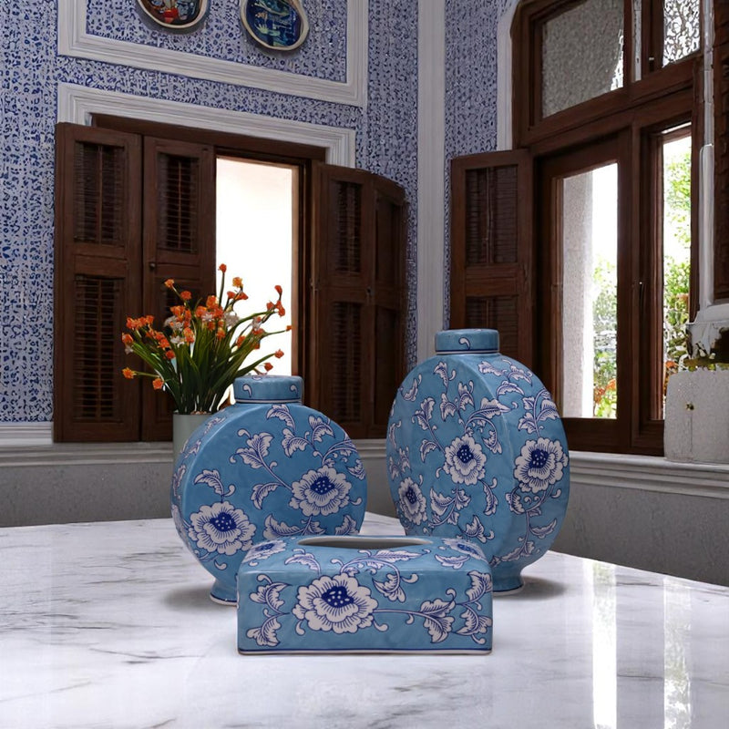 Blue Blossom Floral Candy and Tissue Box