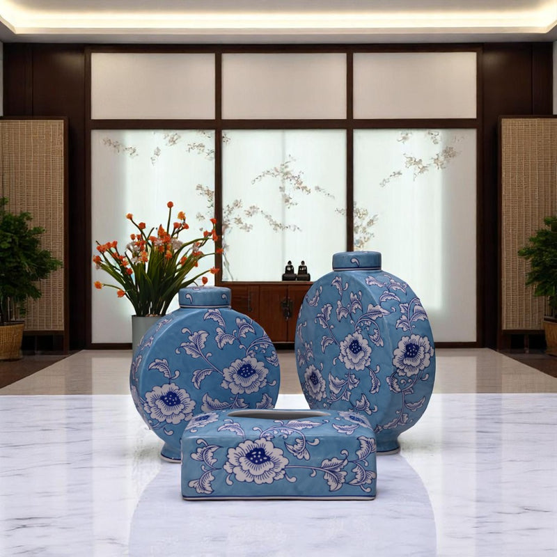 Blue Blossom Floral Candy and Tissue Box