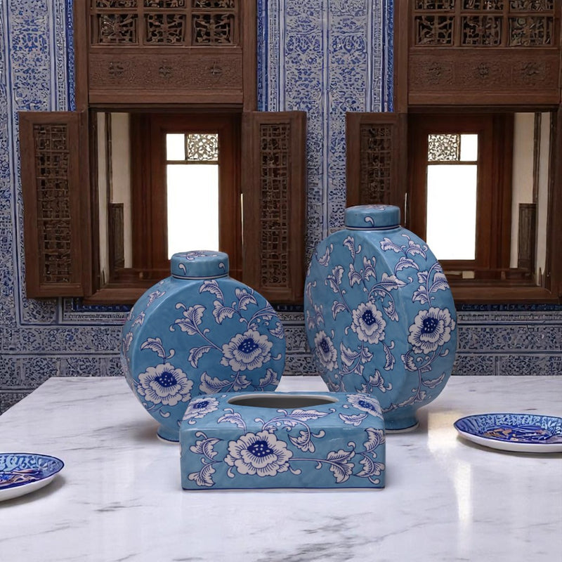 Blue Blossom Floral Candy and Tissue Box