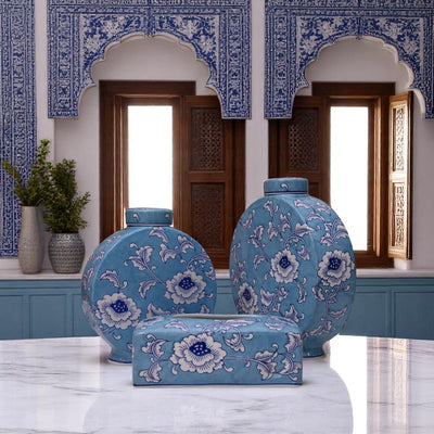 Blue Blossom Floral Candy and Tissue Box
