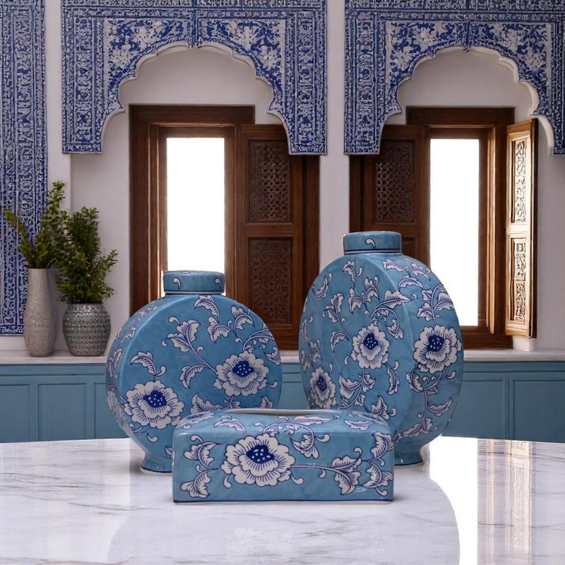 Blue Blossom Floral Candy and Tissue Box