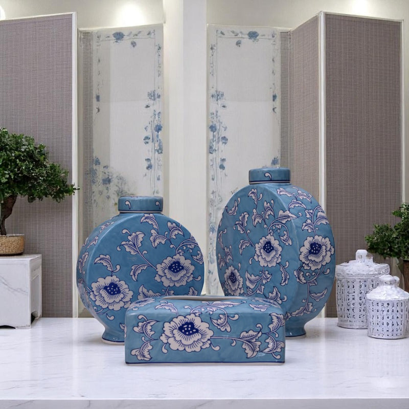 Blue Blossom Floral Candy and Tissue Box
