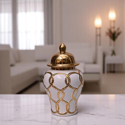 Elegance White-Gold Porcelain Urn