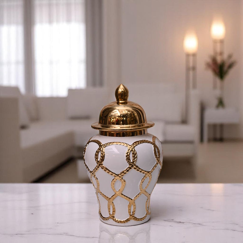 Elegance White-Gold Porcelain Urn