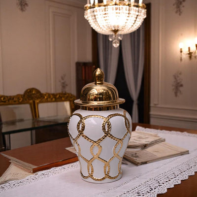 Elegance White-Gold Porcelain Urn