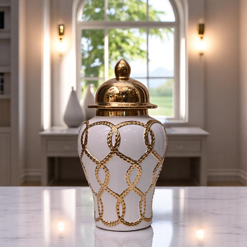 Elegance White-Gold Porcelain Urn