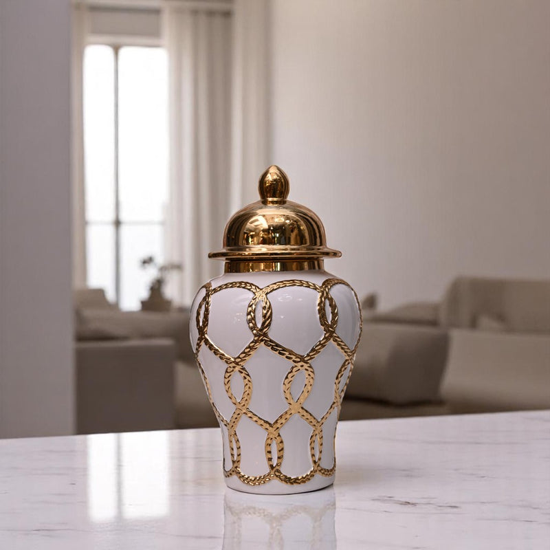 Elegance White-Gold Porcelain Urn