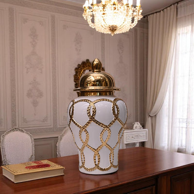 Elegance White-Gold Porcelain Urn