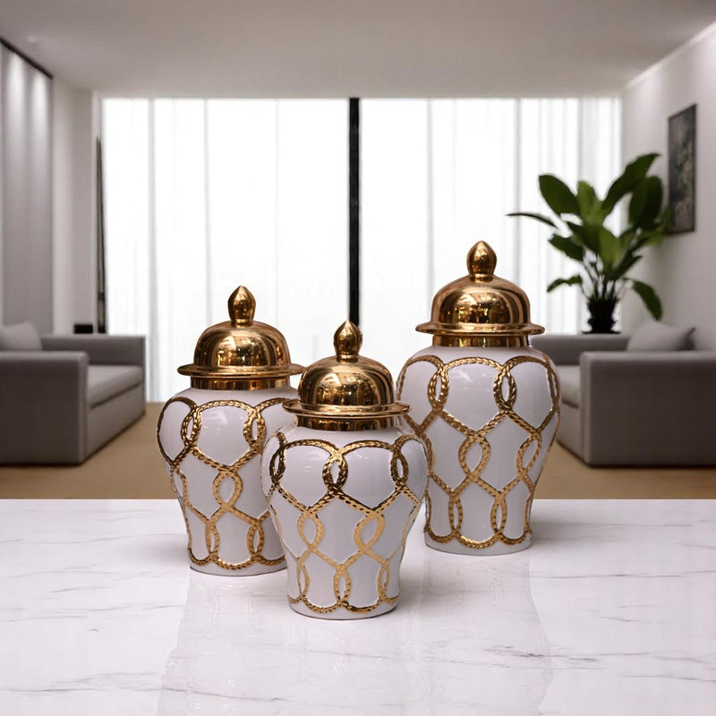 Elegance White-Gold Porcelain Urn