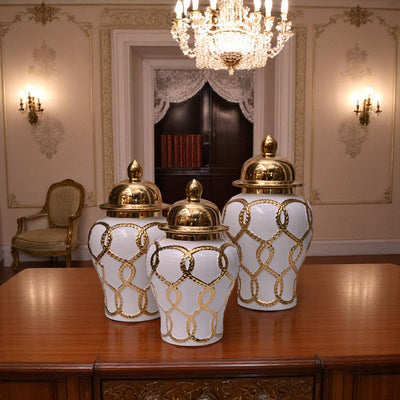 Elegance White-Gold Porcelain Urn