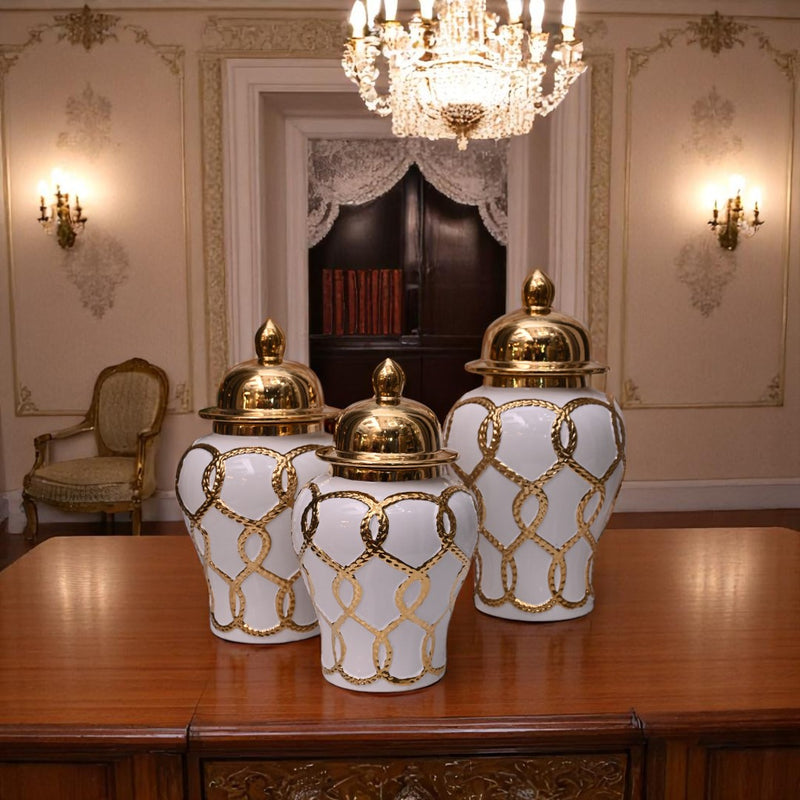 Elegance White-Gold Porcelain Urn