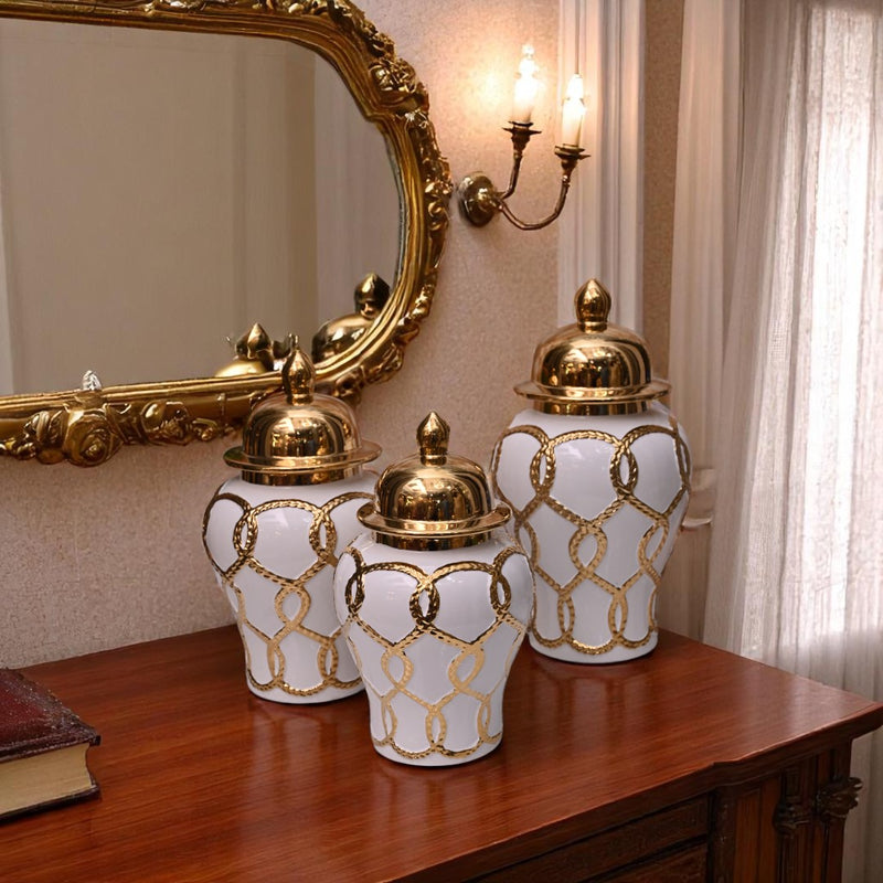 Elegance White-Gold Porcelain Urn