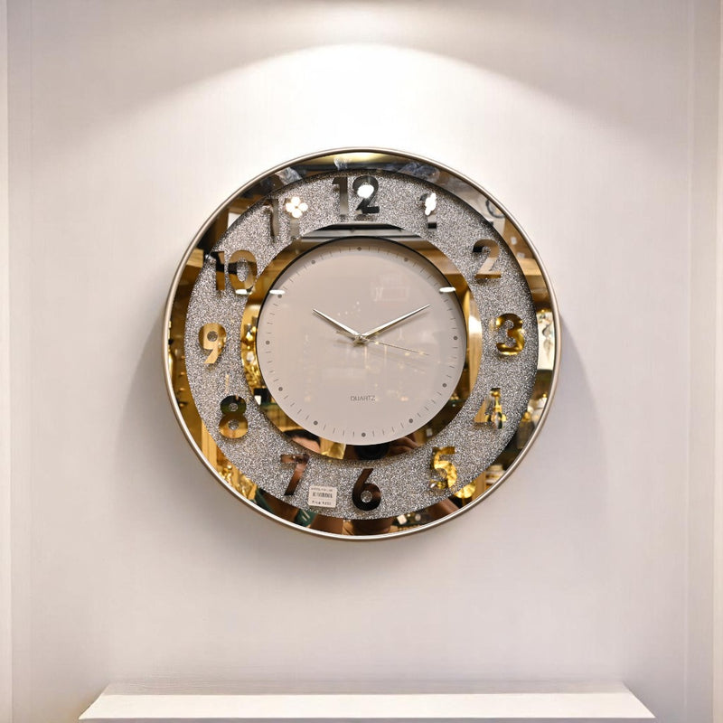Luxe Orbit Silver Glittered Wall Clock