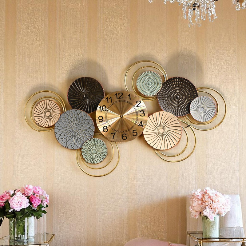 Round Floral Brass Motive Wall Clock