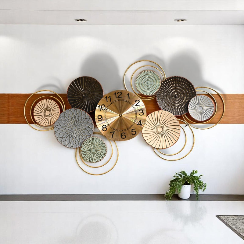 Round Floral Brass Motive Wall Clock