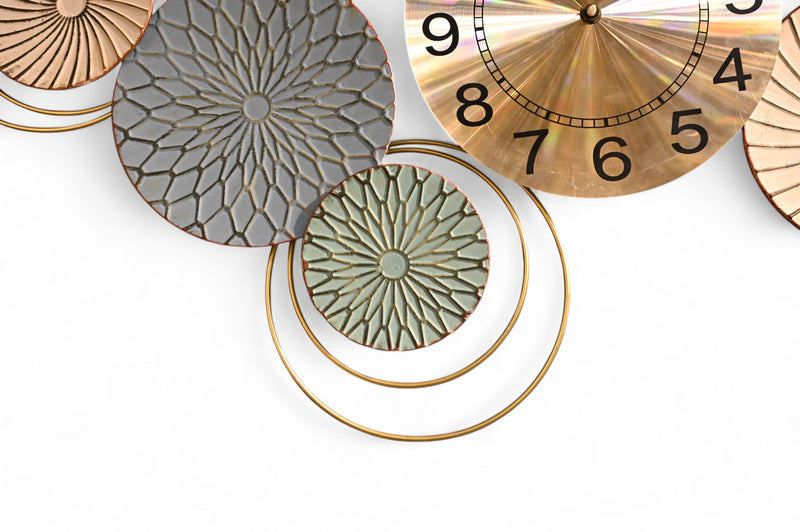 Round Floral Brass Motive Wall Clock