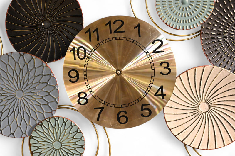 Round Floral Brass Motive Wall Clock