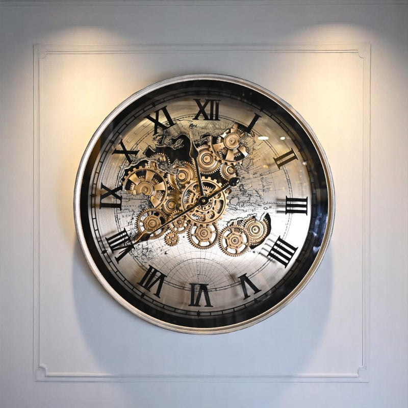 Roland Round Industrial Moving Cogs Wall Clock