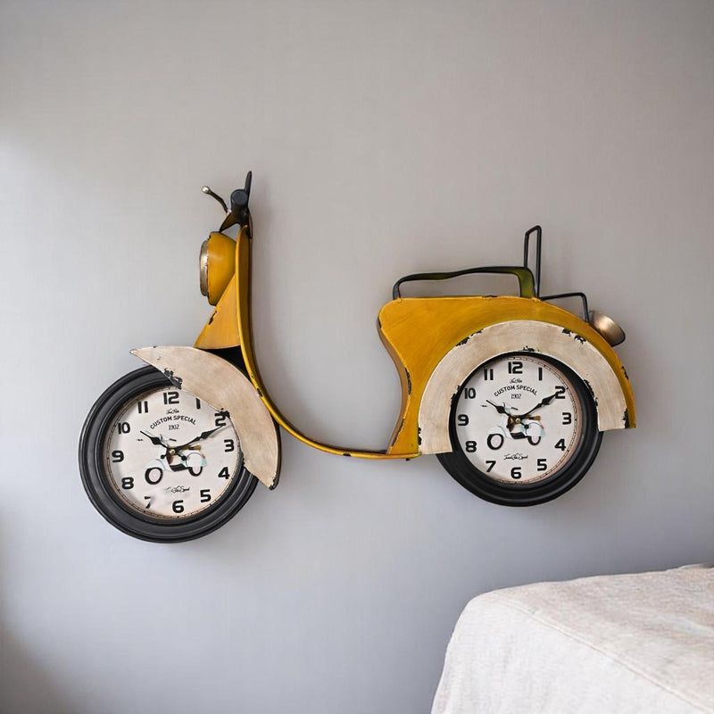 Yellow Scooter Metallic Wall Clock