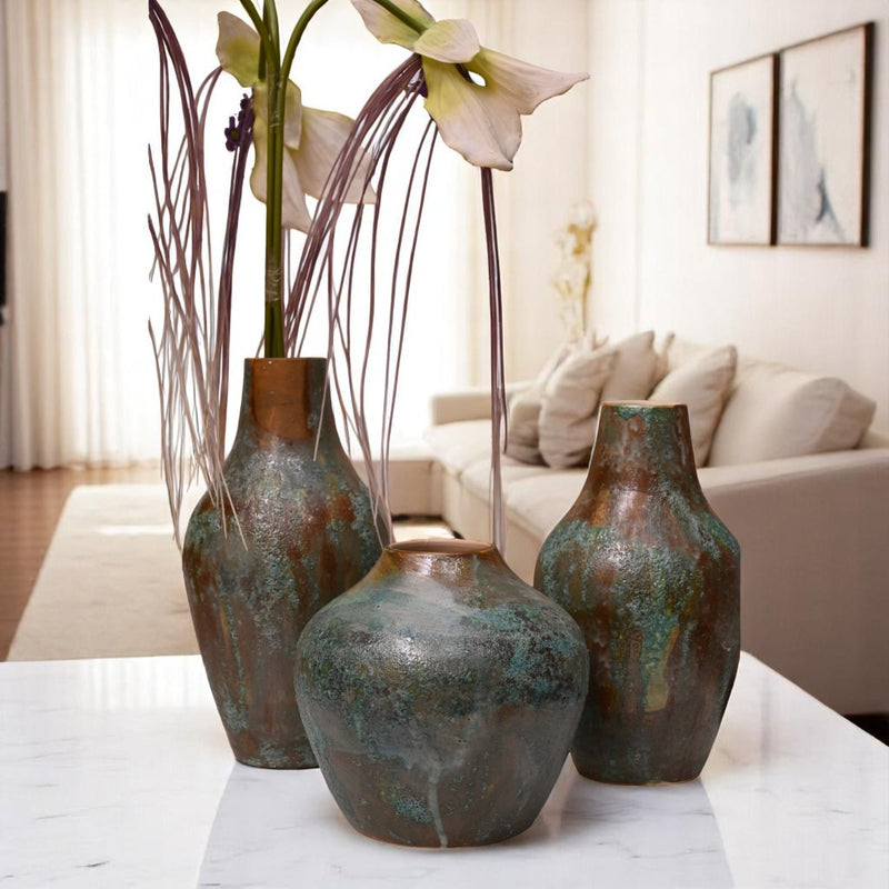 Verdigris Echo Ceramic Vases