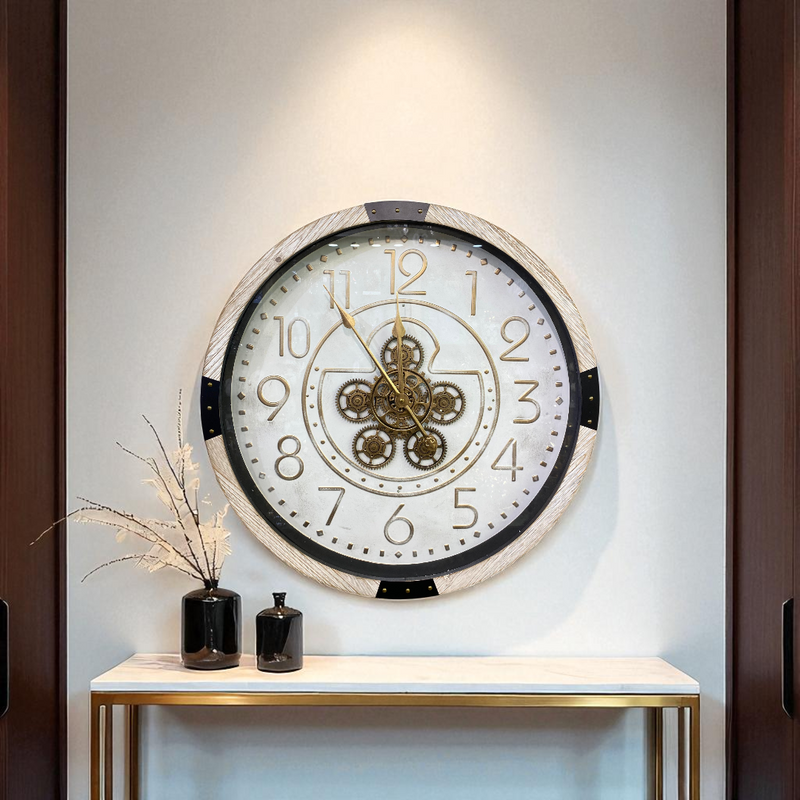 Vintage Ivory Gearwork Wall Clock
