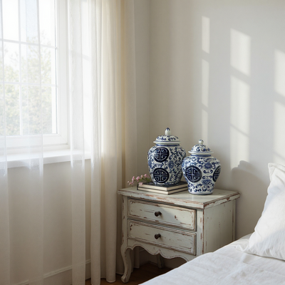 Blue & White Porcelain Lidded Modern Candy  Jars