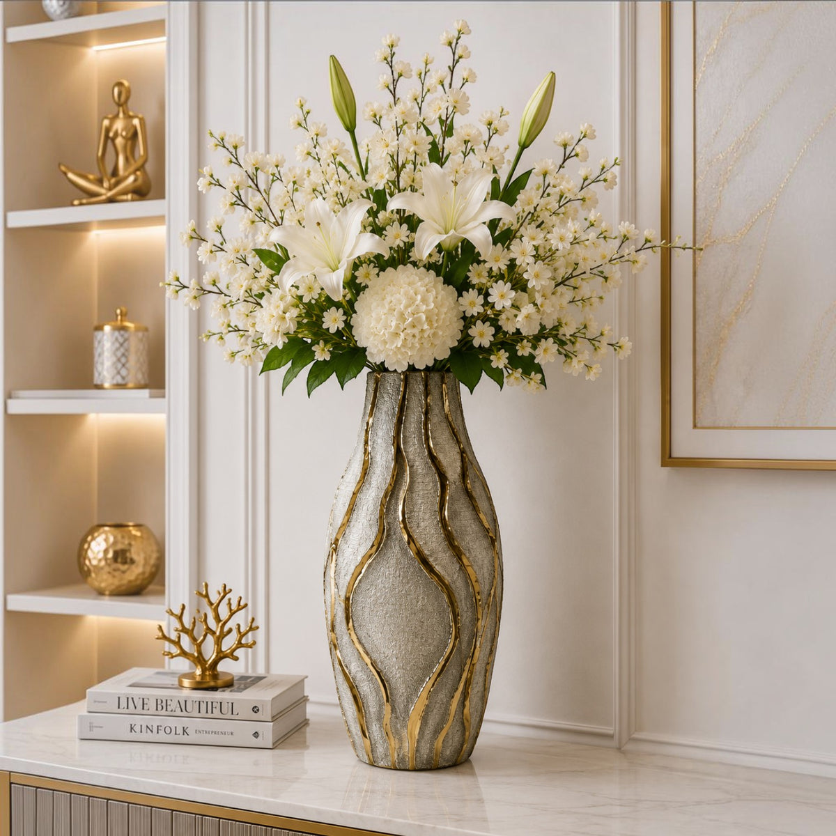 White-Gold Ceramic Table Vases