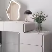 Aurora Modern Leather White Dressing Table With LED Mirror