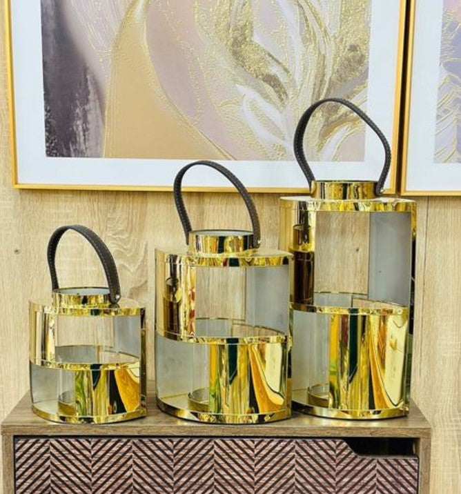 Stainless Steel Oval Table Lanterns Set (3Pcs)