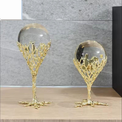 Golden Metallic Crystal Ball Stand Set