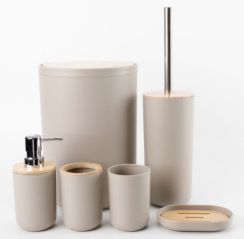 Round Bamboo Bathroom Accessories (Set of 6 Pieces)