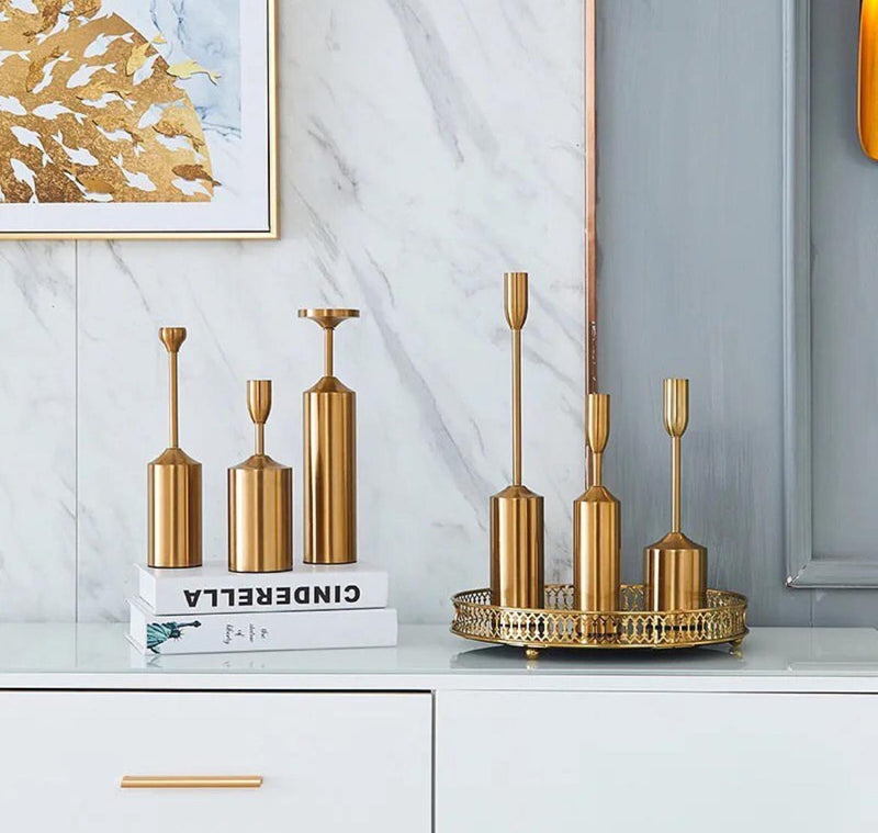 Metallic Brass Candle Stands (Set of 6)