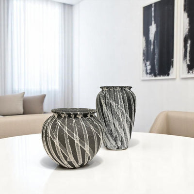 Luxe Black Textured Ceramic Vases