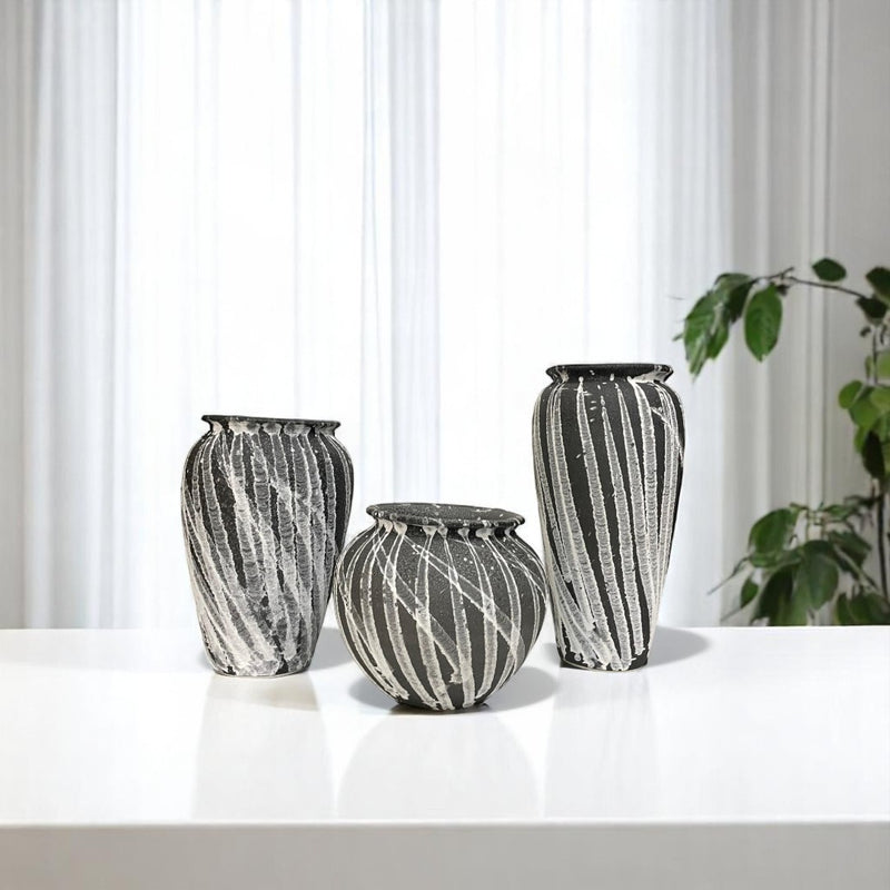 Luxe Black Textured Ceramic Vases