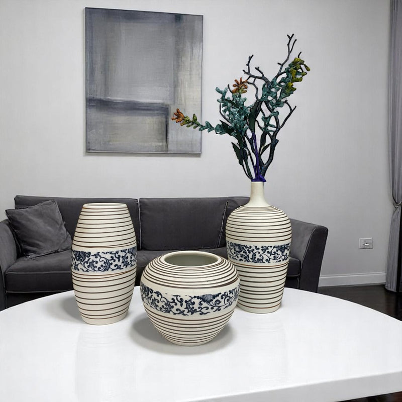 Indigo Linear Ceramic Vases