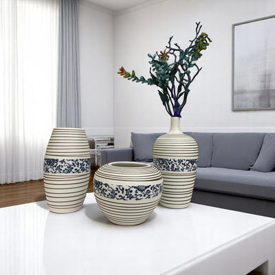 Indigo Linear Ceramic Vases
