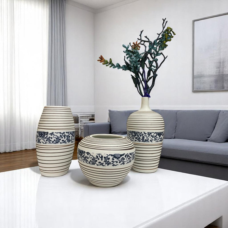 Indigo Linear Ceramic Vases